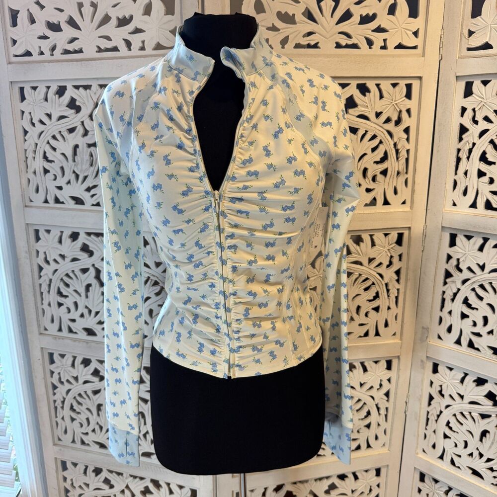 Treasures by Shabby Chic Woman Jacket Blue With Cream Size Small New - Picture 2 of 8